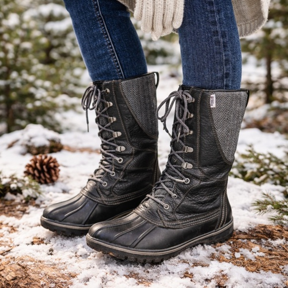 LL Bean Black Leather Duck Boots Lace Up‎ Winter Snow 6 waterproof Gorpcore hike
